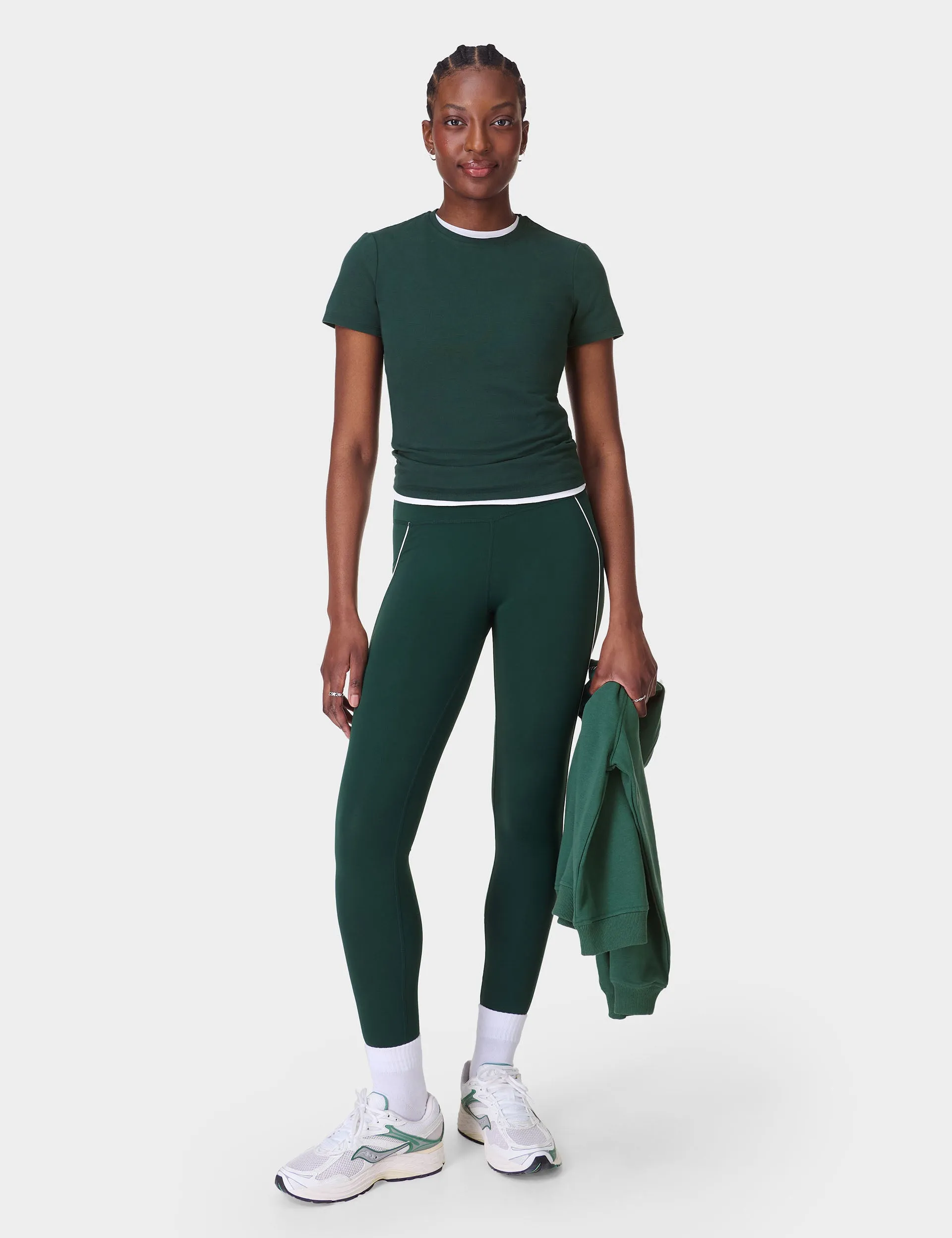 All Day Active Contrast Piping 7/8 Leggings - Cedar Green