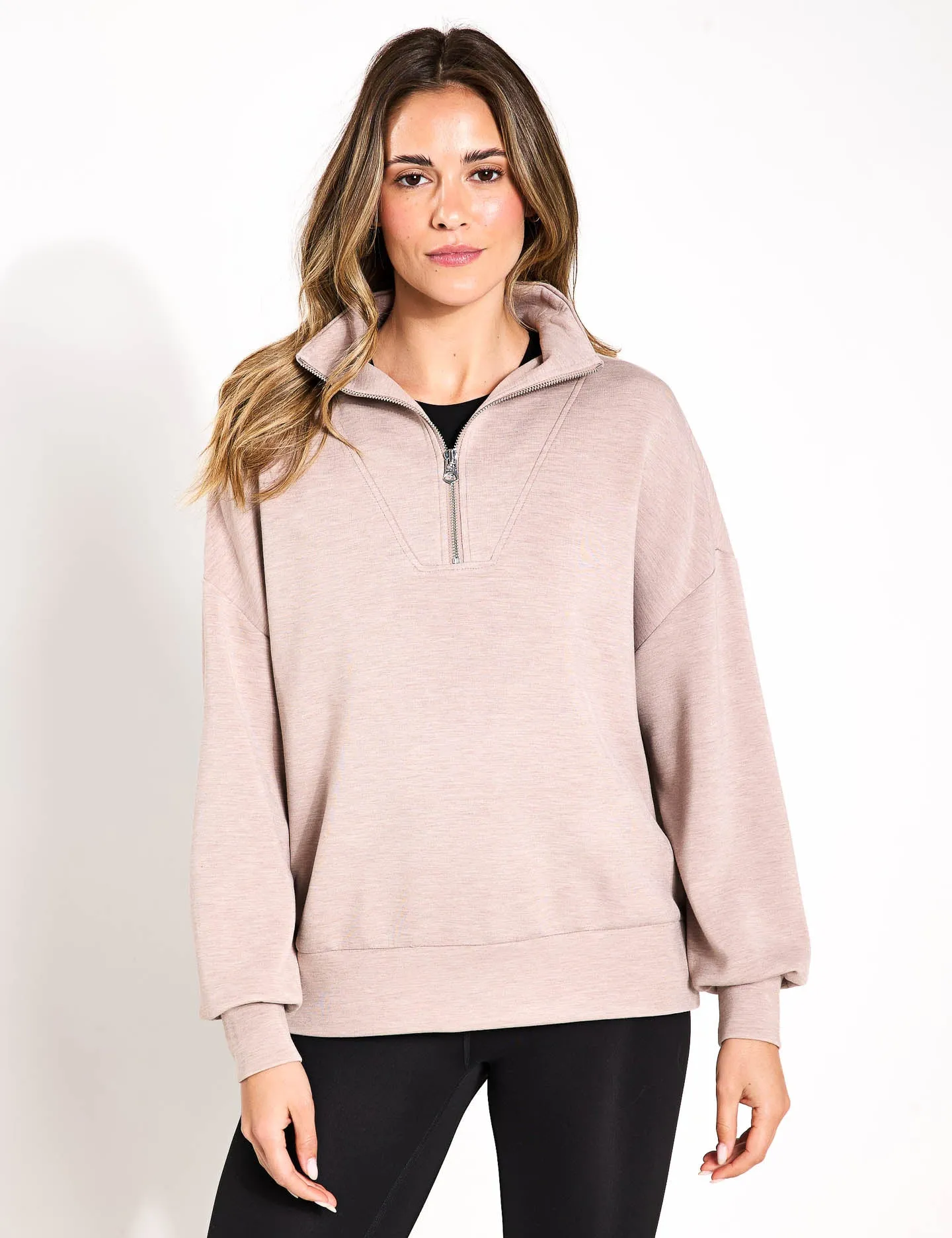 Hawley Half Zip Sweat - Taupe Marl