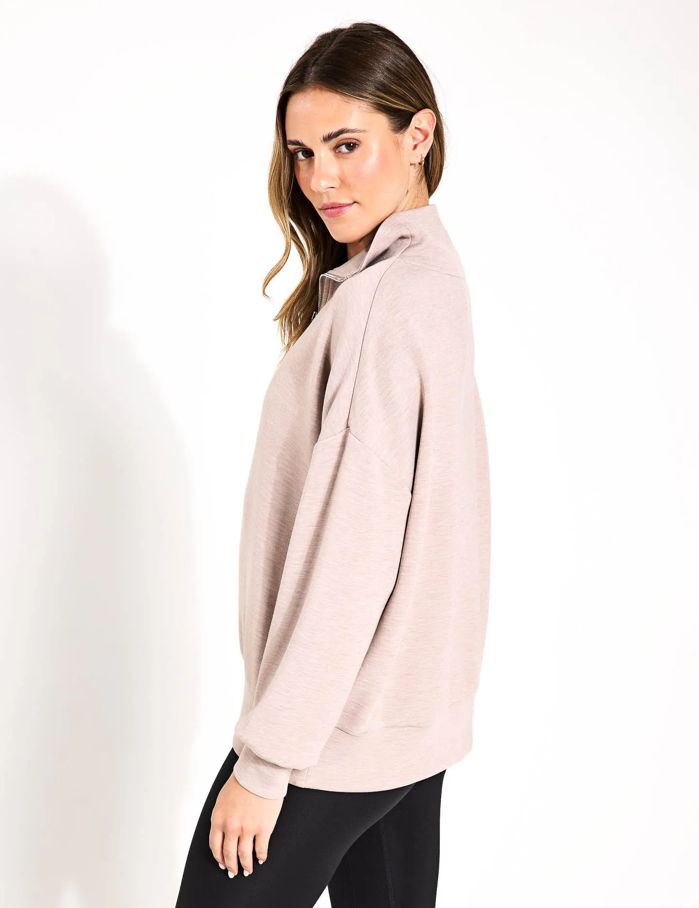 Hawley Half Zip Sweat - Taupe Marl