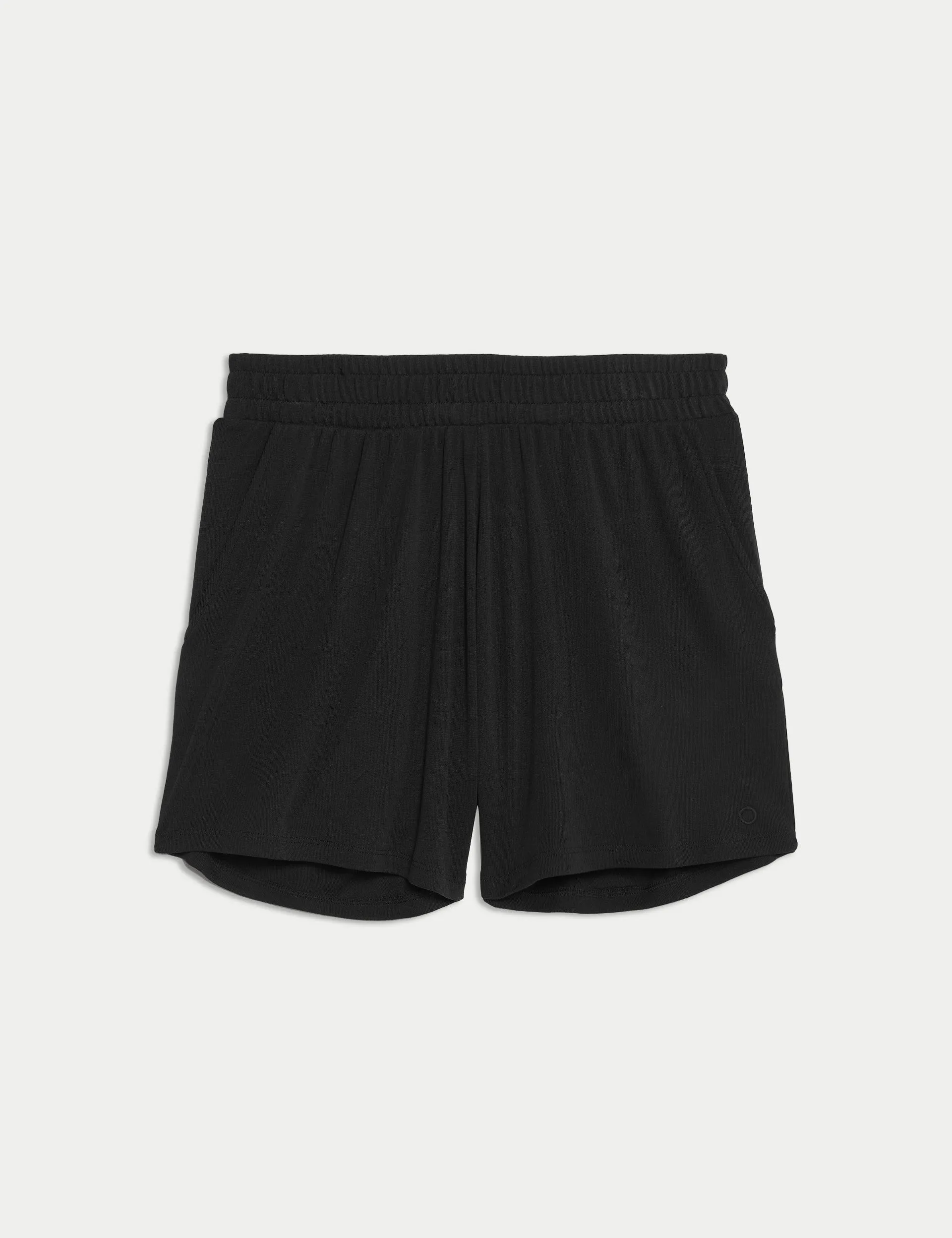 Modal Rich Ribbed Relaxed High Waisted Yoga Shorts - Black