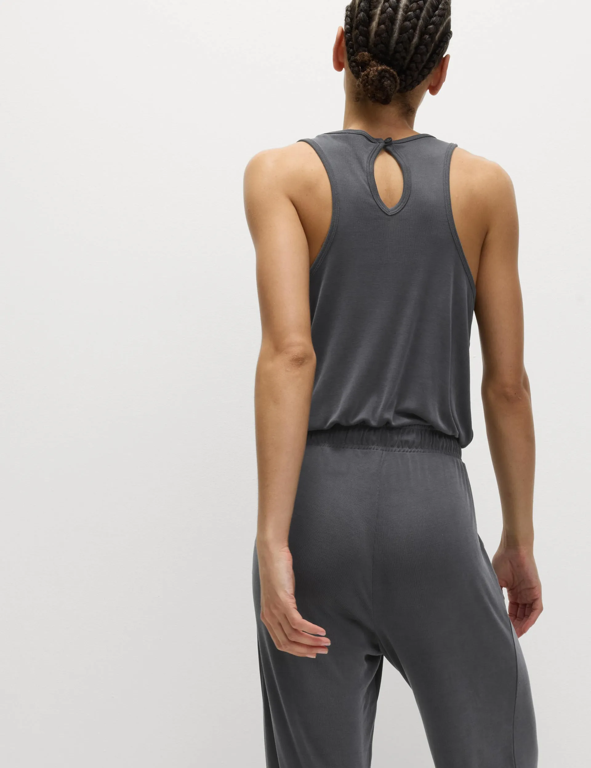 Modal Rich Ribbed Relaxed Jumpsuit - Carbon