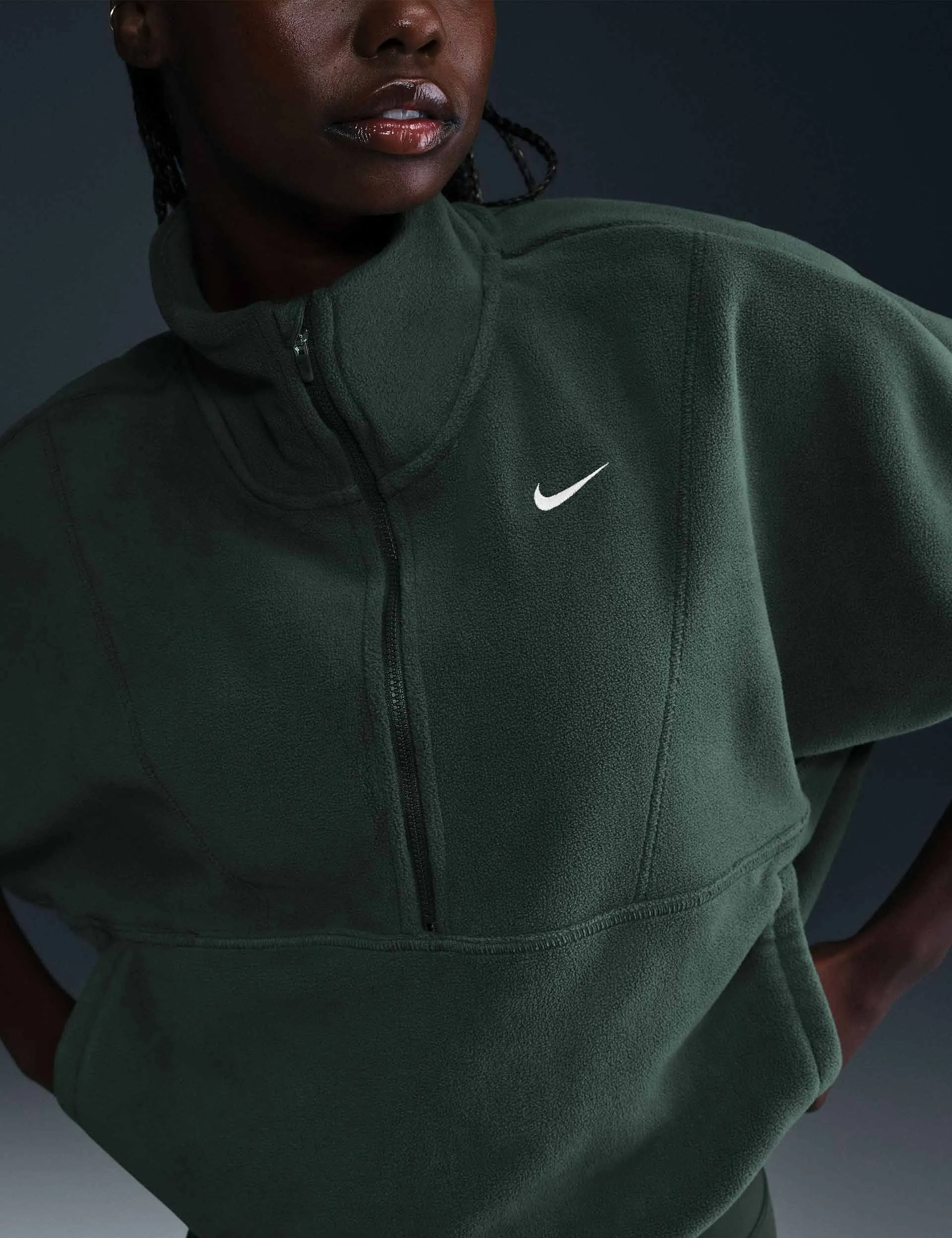 One Oversized 1/2-Zip Fleece Top - Vintage Green/White