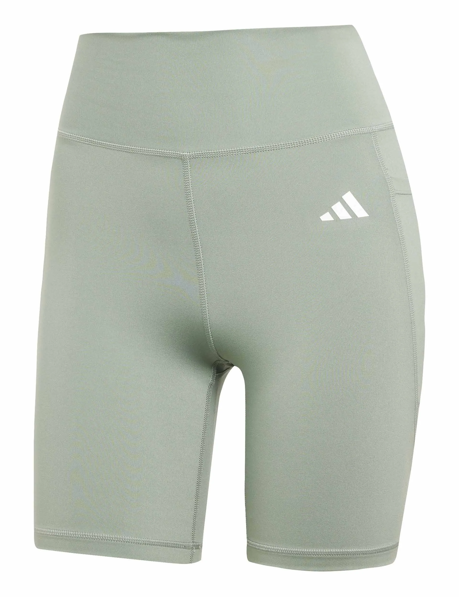Optime Essentials Stash Pocket 7-Inch Short Leggings - Silver Green/White