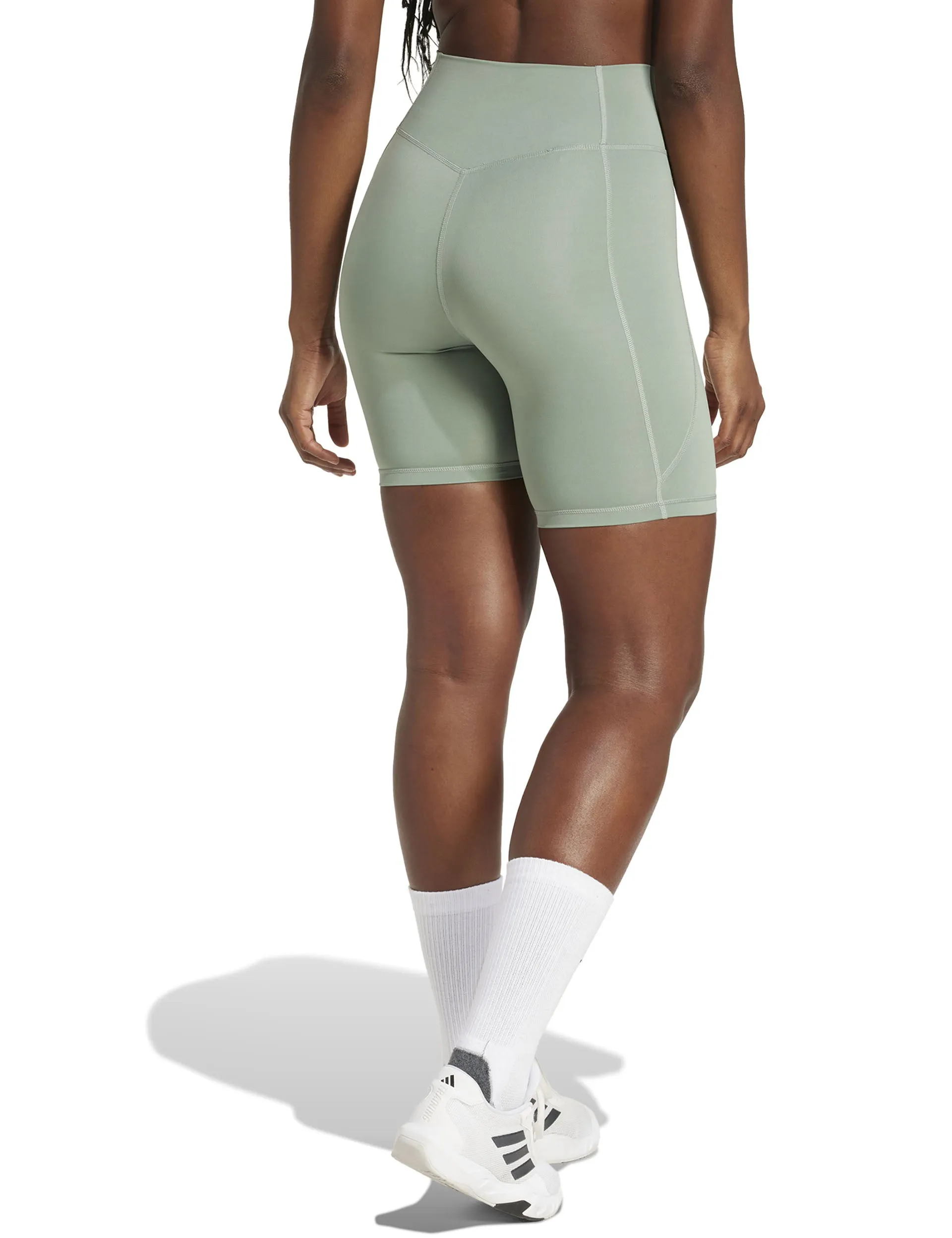 Optime Essentials Stash Pocket 7-Inch Short Leggings - Silver Green/White